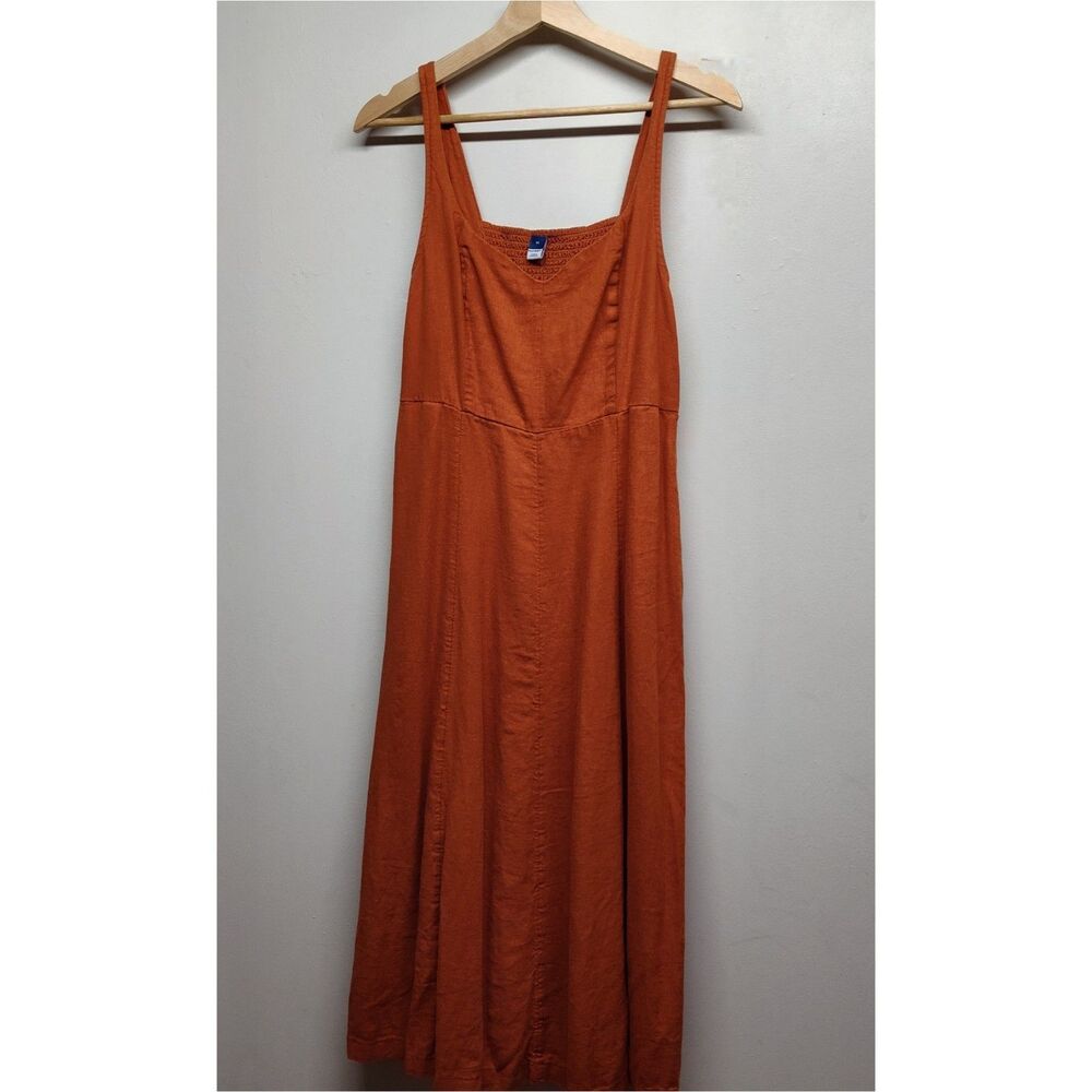 Old Navy Linen Midi Dress Women M Terracotta Sleeveless Summer Resortwear Casual